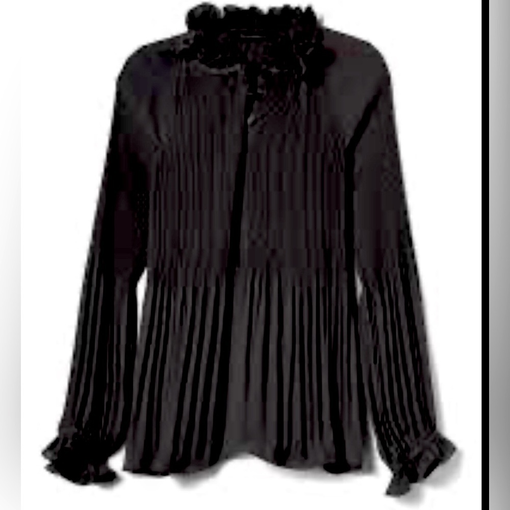 Banana Republic Black Pleated Ruffle-Neck Blouse